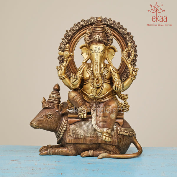 Brass Ganesha Statue Sitting on Mouse