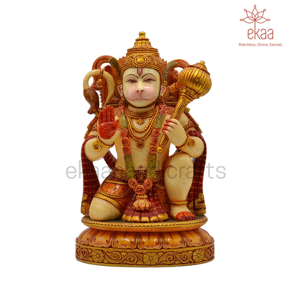 Lord Hanuman Idol Kneeling in Marble Dust 11"