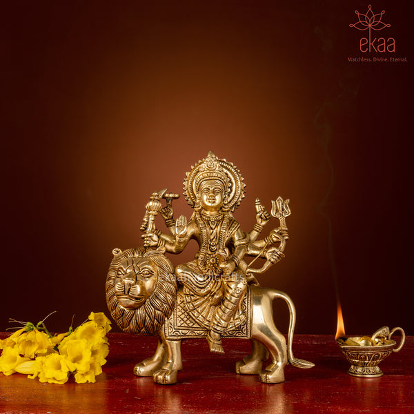 Goddess Durga Statue on Lion for Home Temple