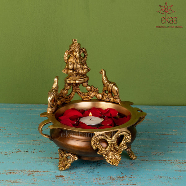 Traditional Brass Ganesh Urli bowl