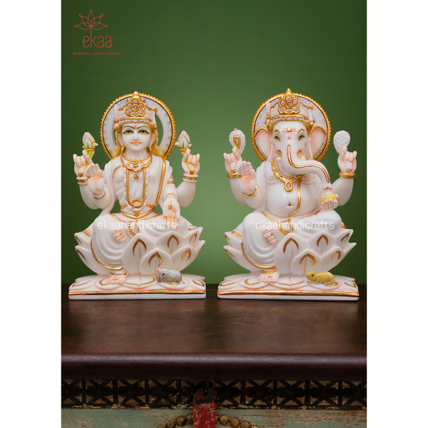 Lord Ganesha Lakshmi Idol in Marble