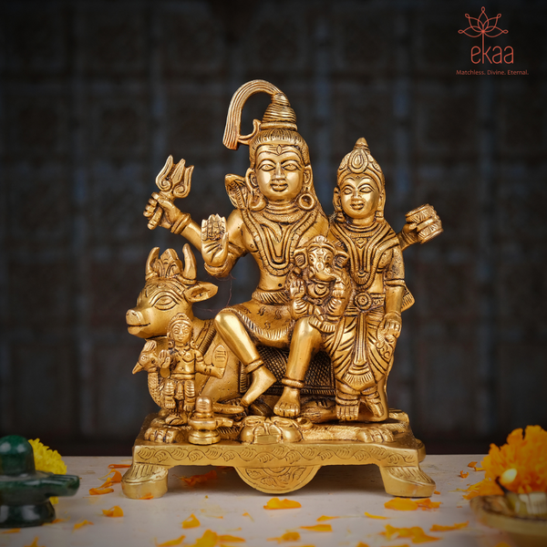 Brass Shiv Parivar Statue- Shiva, Parvati, Kartikey, Ganesha Statue