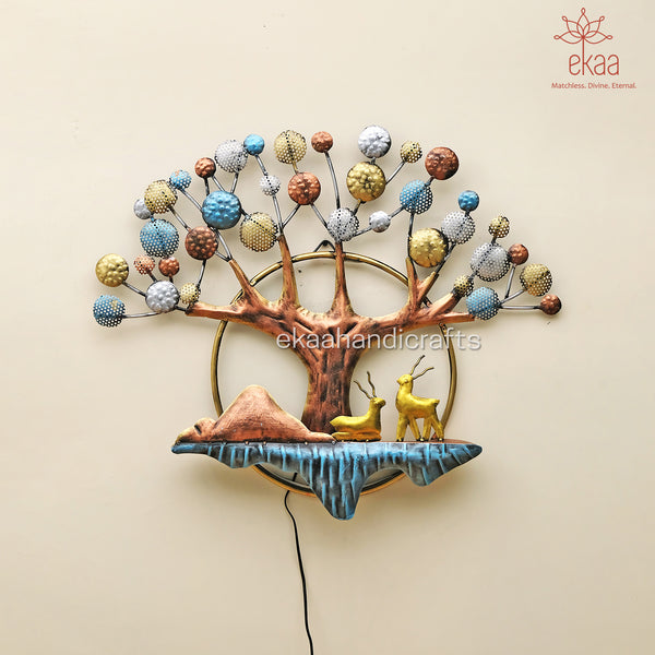 Iron Tree with Deer Wall Art with LED Light