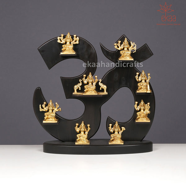 14" Brass Ashtalaxmi Idol Set with OM Frame, 8 forms of Goddess Laxmi